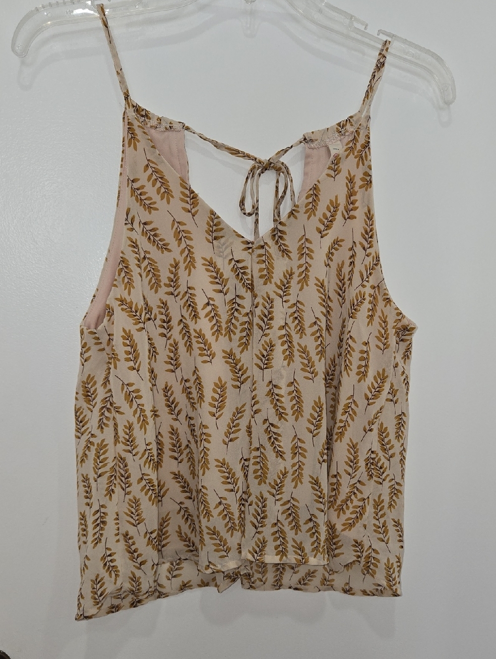 Cream & Mustard Yellow Leaf Print Spaghetti Strap Tank Top Women's Size S